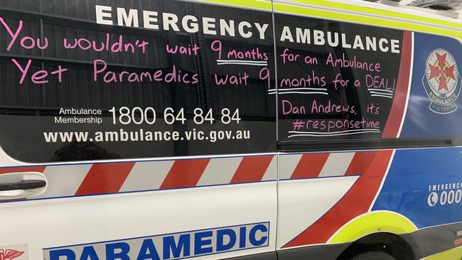 Paramedics could start writing messages like this on their ambulances if industrial action goes ahead.