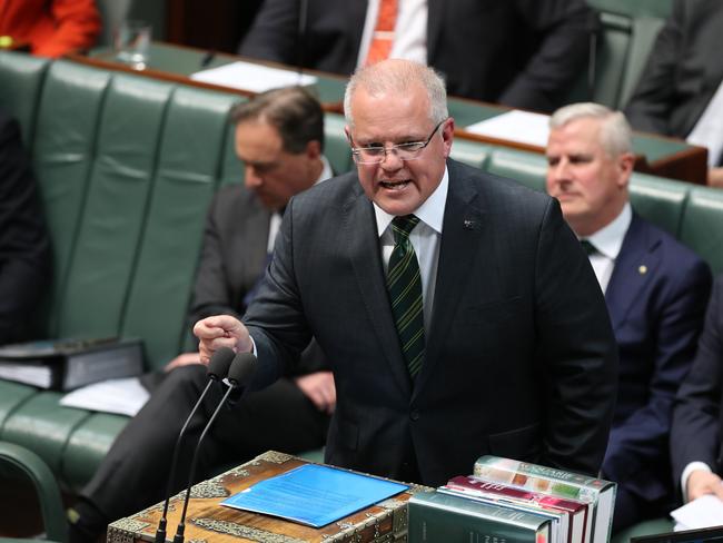 PM Scott Morrison during Question Time in the House of Representatives Chamber, at Parliament House in Canberra. Picture Kym Smith