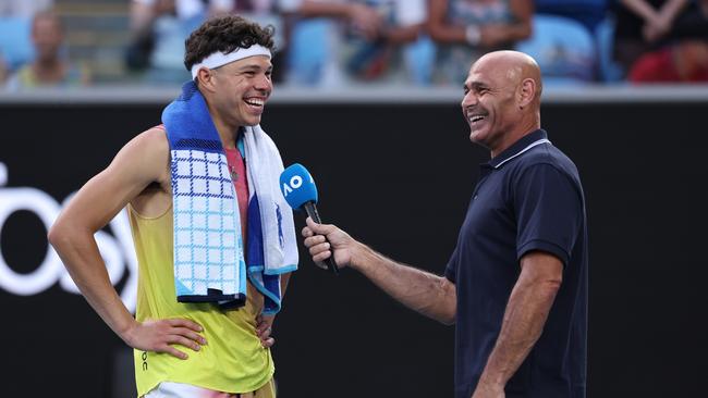 Ben Shelton’s chat with Roger Rasheed came under fire. (Photo by Cameron Spencer/Getty Images)