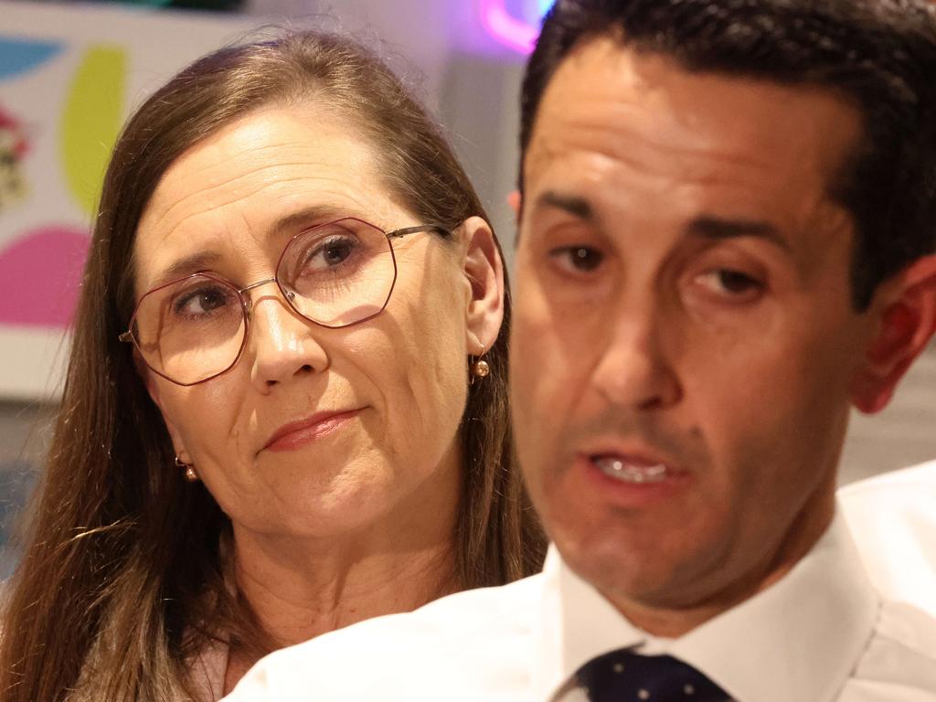 Donna Kirkland LNP candidate for Rockhampton, and Leader of the Opposition David Crisafulli during a media conference at Our Space, Stockland Rockhampton Shopping Centre. Picture: Liam Kidston.