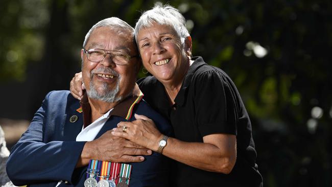 Leslie Kropinyeri is an Aboriginal Vietnam veteran who served at a time when indigenous people were exempt from military service. Pictured with his wife Robyn. Picture: Naomi Jellicoe