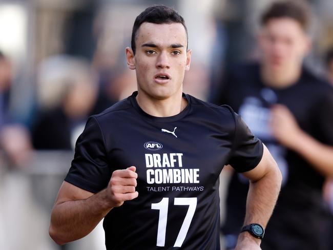 Swans Academy player Caiden Cleary has moved up on many draft boards following an impressive Combine. Picture: Dylan Burns/AFL Photos via Getty Images