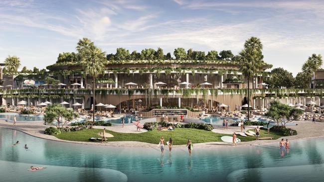 New designs for the $300m wave pool tourist attraction at Parkwood on the Gold Coast.
