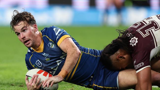 Gutherson was involved in everything for Parramatta, scoring a try, saving one, kicking goals and more. Picture: Getty Images.