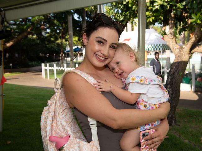 DARWIN, AUSTRALIA Sunday, 31 December, 2023:DARWIN NEW YEARS EVE 2023 Zoe Chelin and Lola Chelin pose for a photo at Darwin Waterfront. Picture: Pema Tamang Pakhrin