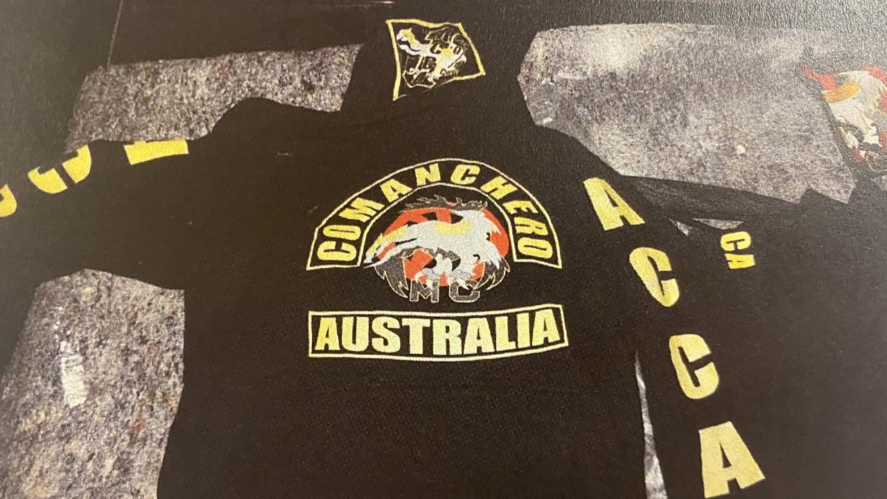 Patches and colours seized from the home of an Adelaide member of the Comanchero in 2022