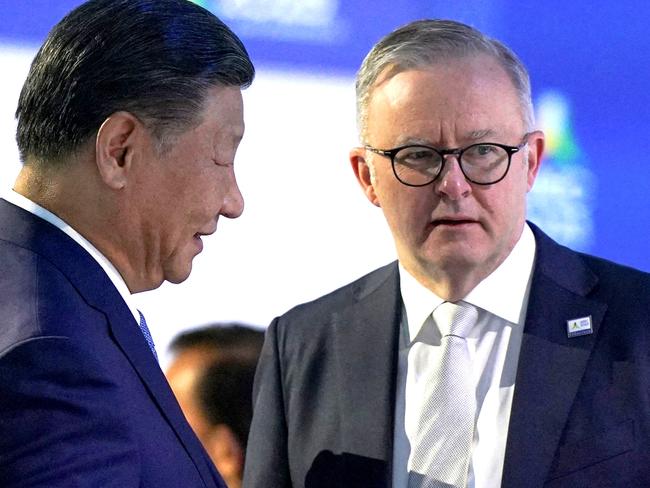China's President Xi Jinping talks with Australia's Prime Minister Anthony Albanese ahead of the Leaders Retreat, during the Asia-Pacific Economic Cooperation (APEC) Summit in San Francisco, California, U.S. November 17, 2023. REUTERS/Loren Elliott