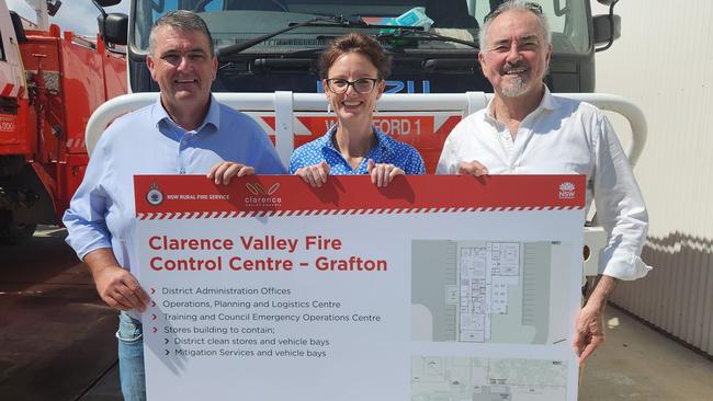 Clarence MP Chris Gulaptis (right) unveiled the centre’s location with Nationals’ candidate for Clarence Richie Williamson and Emergency Services Minister Stephanie Cooke.