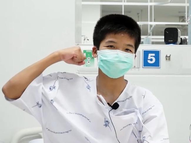 Phanumas Saengdee, 13, recovering at the hospital in Chiang Rai province. Picture: AFP