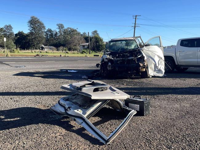 The driver of the ute is in a stable condition after fire and rescue crews went into action to remove the man from the vehicle.