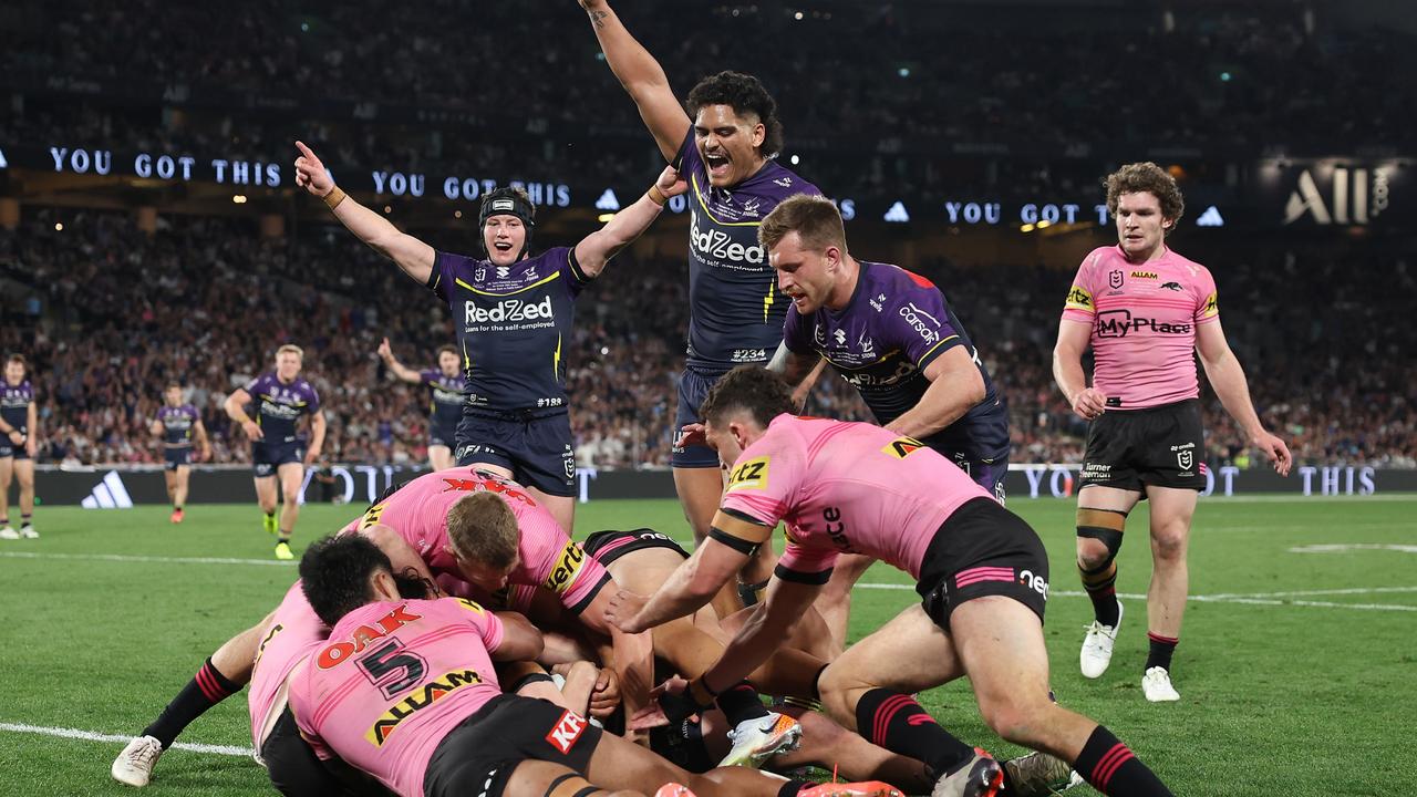 The Storm thought they’d scored a crucial try in the grand final. Picture: Cameron Spencer/Getty Images