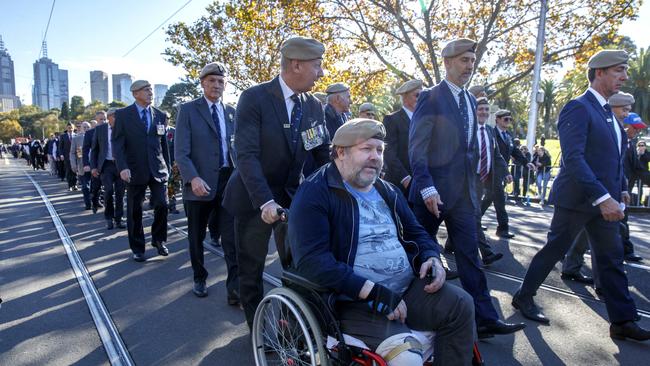 Melbourne’s Anzac Day March makes its way down St Kilda Road. Picture: NCA NewsWire/David Geraghty