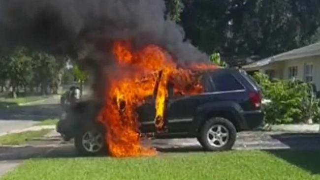 Jeep Grand Cherokee goes up in flames after Note 7 catches fire Picture: Fox News