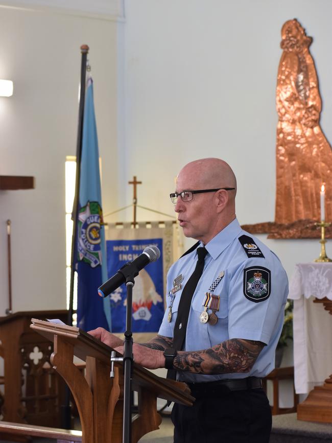 Senior Sergeant Geoff Bormann, the officer in charge of Ingham Police Station. Solemn National Police Remembrance Day at Holy Trinity Anglican Church Ingham on Thursday. Picture: Cameron Bates