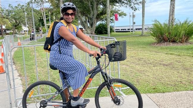 FIFO Nurse Amutha Kanthasamy said she loves riding her bike to work when she is in Cairns. Picture: Alison Paterson