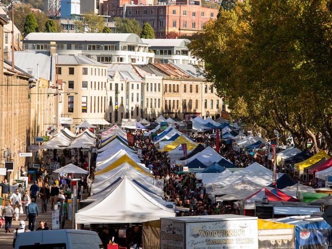 Set among the historic Georgian sandstone buildings of Salamanca Place in Hobart, this famous market attracts thousands of locals and visitors every Saturday of the year. Picture: Alastair Bett