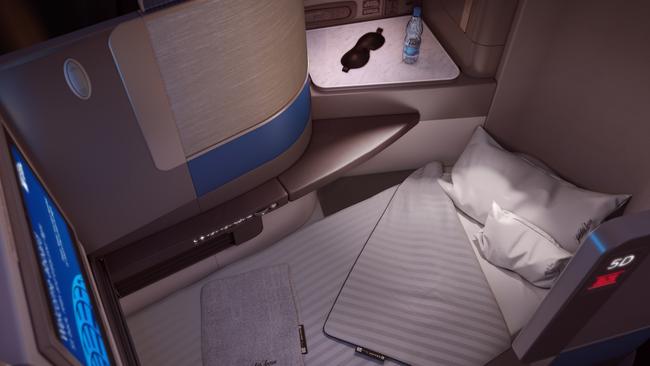 United Airlines Polaris business class bed.