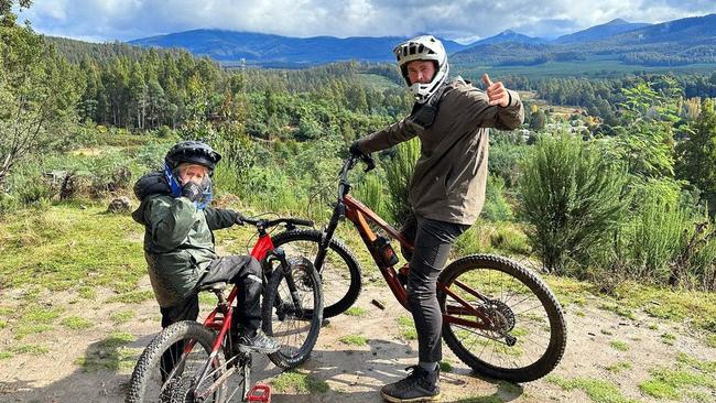 Chris Hemsworth had an adventurous boys' trip to Tasmania, pictured here with his sons and friends at Maydena Bike Park. Photo: @chrishemsworth/Instagram