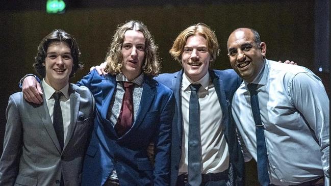 School leaver (far left) Jude Lane says he was lucky to escape unharmed after a dangerous schoolies stunt. Picture: Facebook