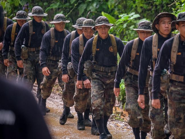 Rescuers are sent inside Tham Luang Nang Non cave. Picture: AFP