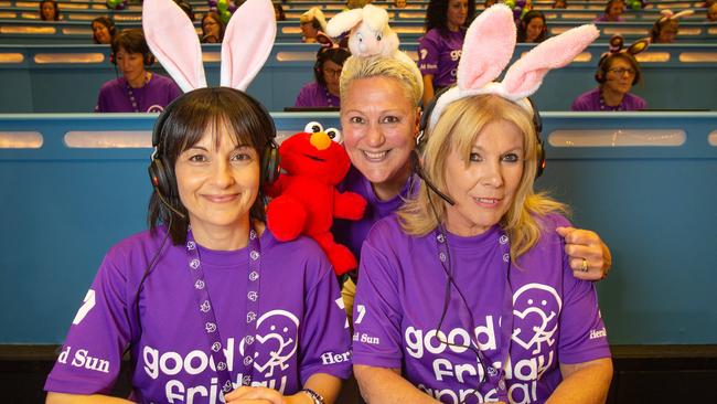 Samantha Barlow, Jennifer Farrugia, and Claire Clarke man phones at the Good Friday Appeal. Picture: Mark Stewart