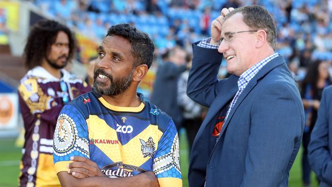 Titans have named one of the stands at Cbus Super Stadium after club legend Preston Campbell. Photo of him with Graham Annesley. Photo by Richard Gosling