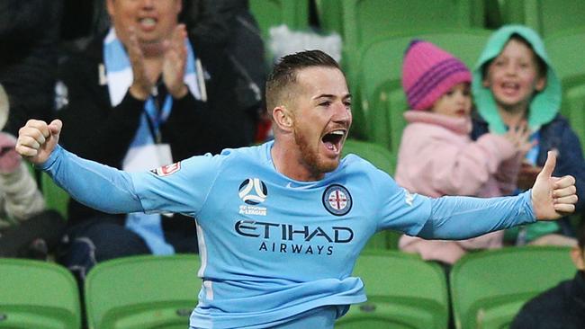 Ross McCormack celebrates scoring for Melbourne City in the A-League last season. Picture: Getty Images