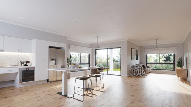 An artist's impression of a living space at a Synergis Fund owned property designed for people with disabilities at Broadwater Terrace in Redland Bay. Picture: SDA QLD