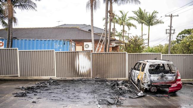 A burnt out car was located on the corner of Murray Street and Lawford Street in Greenacre.