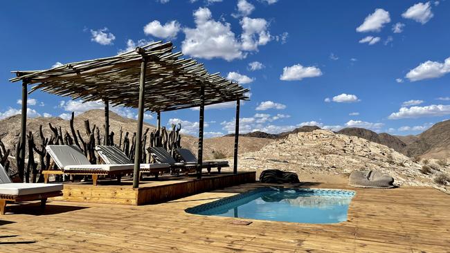 Hoanib Valley Camp’s pool is perched atop a dune.