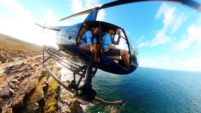 A helicopter flown by Sebastian Robinson during the shooting of Outback Wrangler.