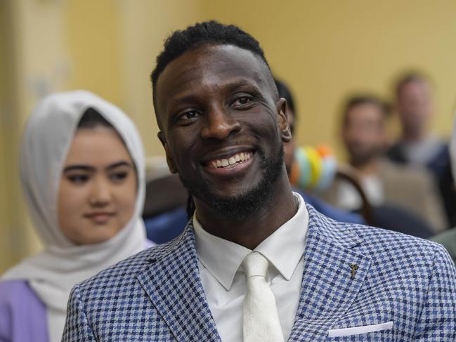 Adelaide 36ers player Alex Starling at a citizenship ceremony at Port Adelaide Enfield Council. Pic Roy VanDerVegt