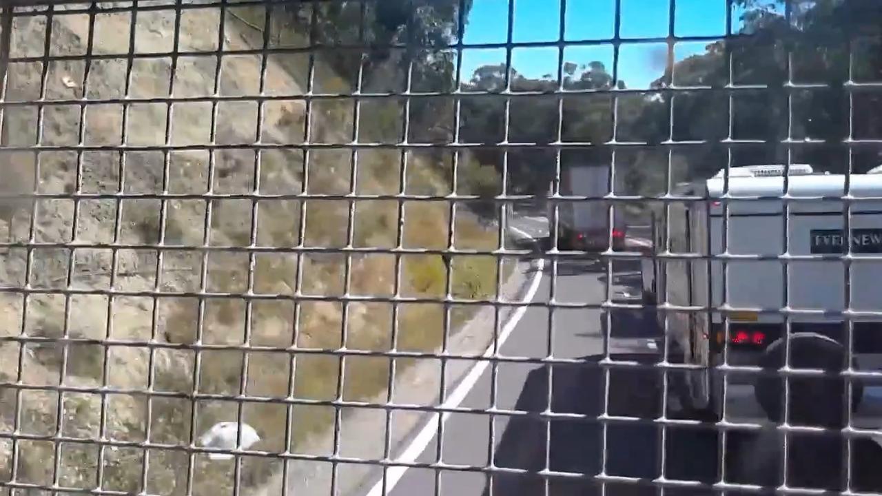 The 4WD hits its brakes as the truck comes up behind it. Picture: Facebook.