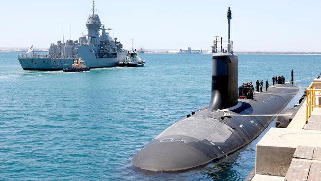 A US Navy Virginia Class submarine USS Mississippi arrives at Fleet Base West, Rockingham, Western Australia for a routine port visit.