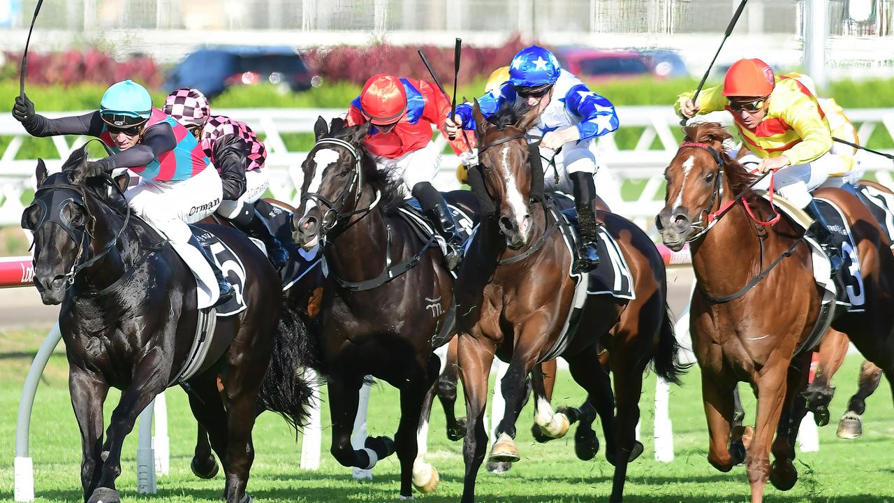 Supplied Editorial Kyle Wilson-Taylor storms home to victory aboard Tick Tock Queen to
  win The Gateway at Eagle Farm. Picture: Grant Peters - Trackside Photography.