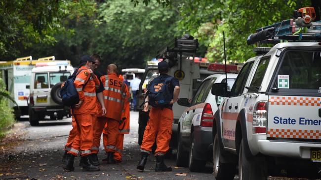 Emergency services at Mt Warning after the deadly lightning strike. Photo: Steve Holland