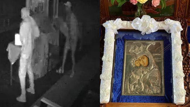 Police want to speak to two men after a distinctive religious icon was stolen from the Red Hill Greek Orthodox Church.