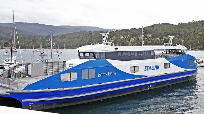 The new Sealink Bruny Island ferry at the ferry terminal at Kettering. Picture: ZAK SIMMONDS