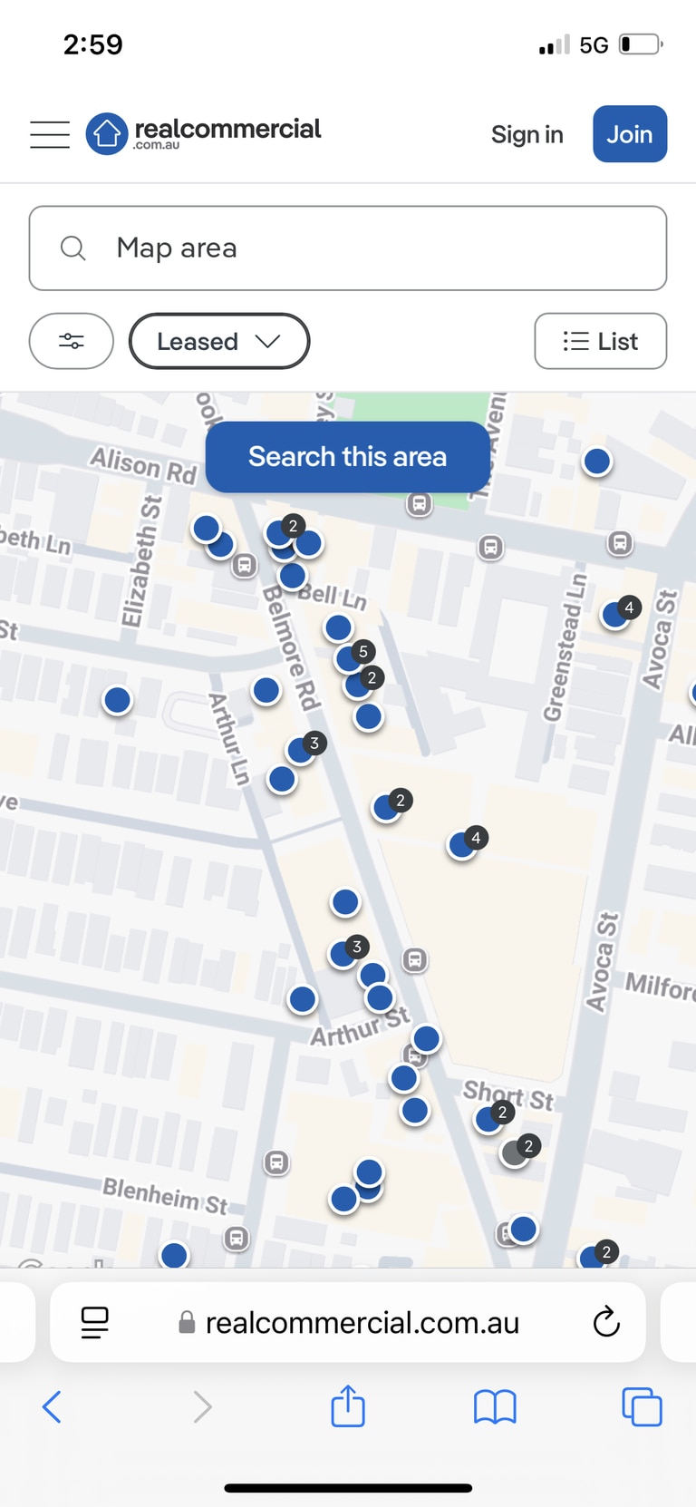 A map of for lease or recently leased commercial properties in Randwick. Picture: Realestate.com