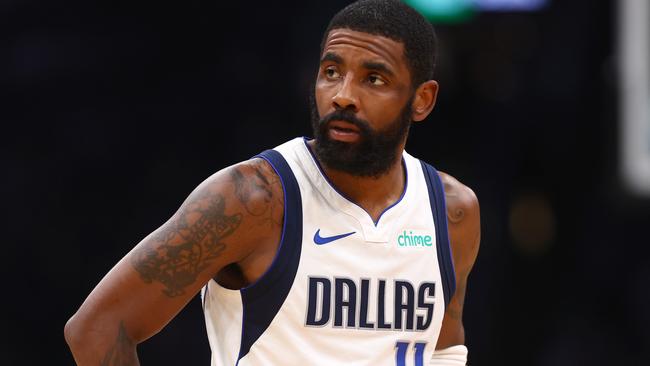 BOSTON, MASSACHUSETTS - JUNE 09: Kyrie Irving #11 of the Dallas Mavericks looks on during the first quarter against the Boston Celtics in Game Two of the 2024 NBA Finals at TD Garden on June 09, 2024 in Boston, Massachusetts. NOTE TO USER: User expressly acknowledges and agrees that, by downloading and or using this photograph, User is consenting to the terms and conditions of the Getty Images License Agreement. (Photo by Maddie Meyer/Getty Images)