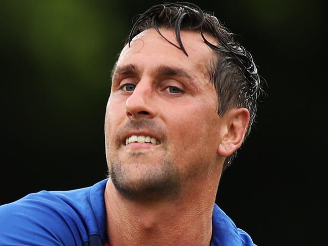 Mitchell Pearce during his first training session with his new club the Newcastle Knights since leaving the Sydney Roosters, at Wests Mayfield Newcastle. Picture: Brett Costello