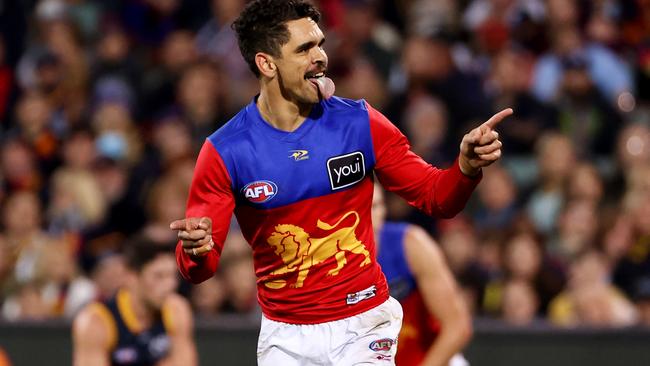 Charlie Cameron celebrates as only Charlie does. Picture: James Elsby/AFL Photos via Getty Images