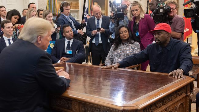 Donald Trump meets rapper Kanye West in the Oval Office in 2018. Picture: AFP