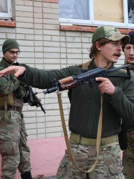 Felix Metrikas, back right, during his time training military recruits in Ukraine. Picture: supplied.