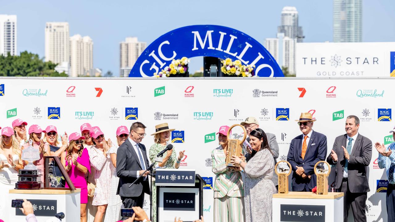 Race 3 presentation at Magic Millions race day. Picture: Luke Marsden.