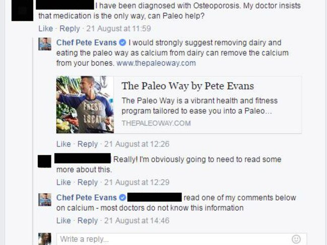 The advice Pete Evans recently gave a Facebook follower.