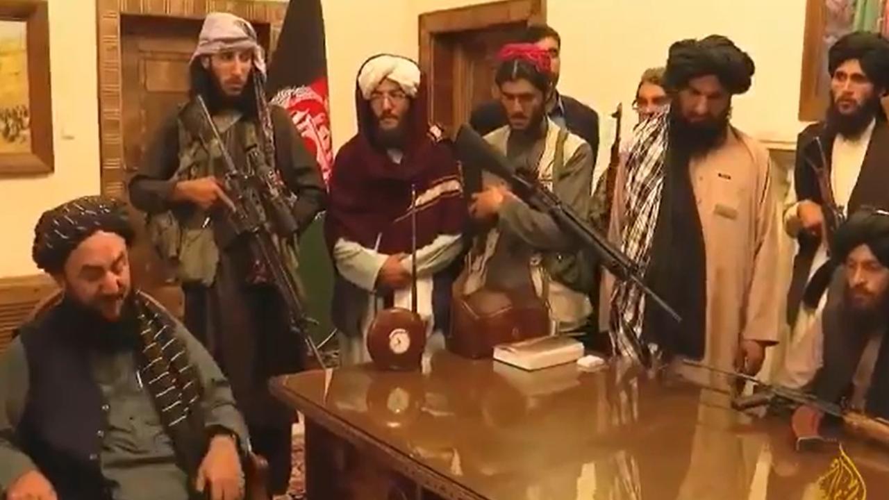 The Taliban entered the presidential palace in Kabul, Afghanistan, as they seized control of the country on Sunday. Picture: Al Jazeera
