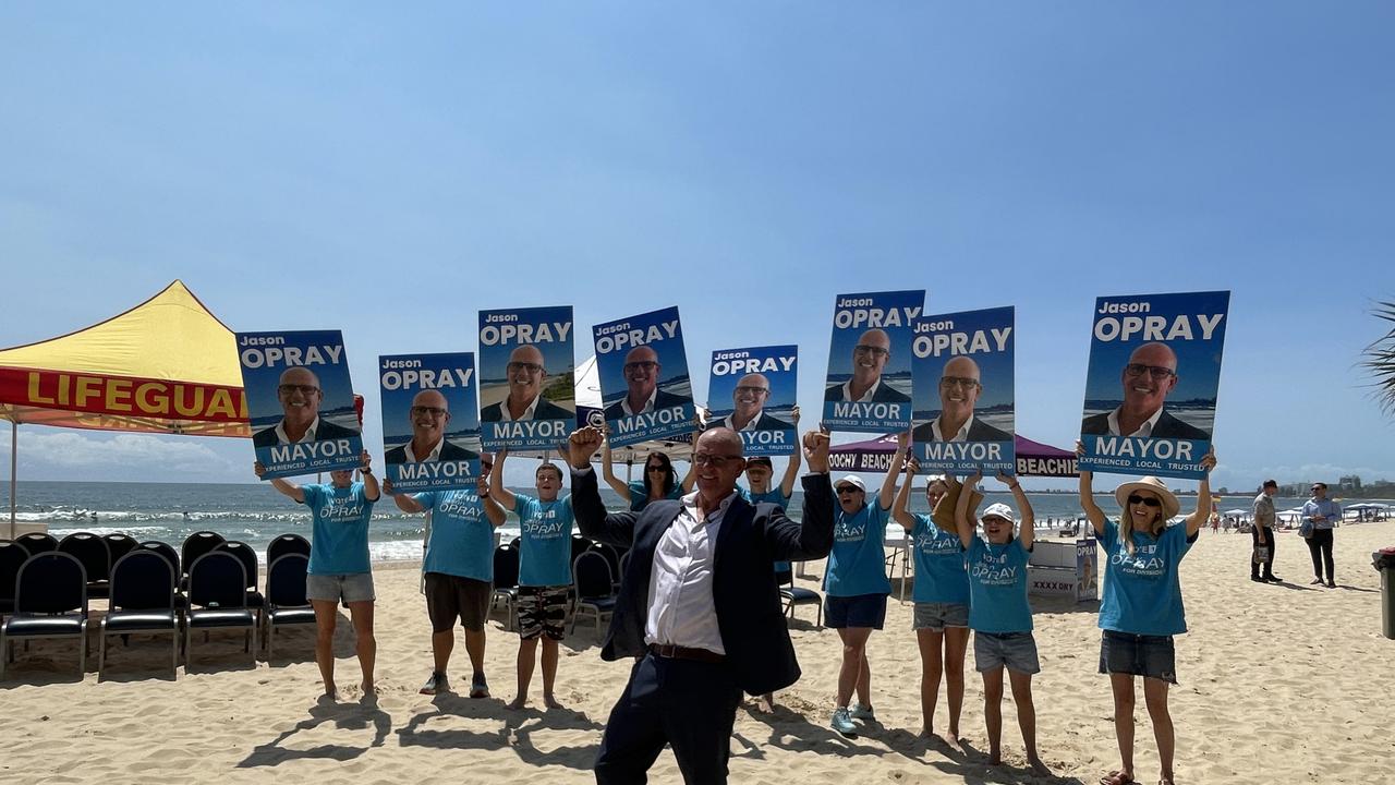 Cr Jason O'Pray with his election campaign team at his mayoral announcement.