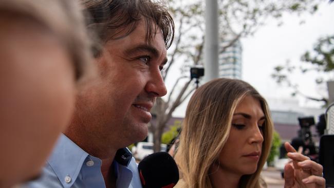 Wright and Kaia outside Darwin Local Court last year. Picture: Pema Tamang Pakhrin