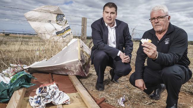 Fed up: Playford Council is cracking down on illegal dumping. Pictured here is Playford Mayor Glenn Docherty with litter prevention officer, Peter Allis. Photographer: Nick Clayton